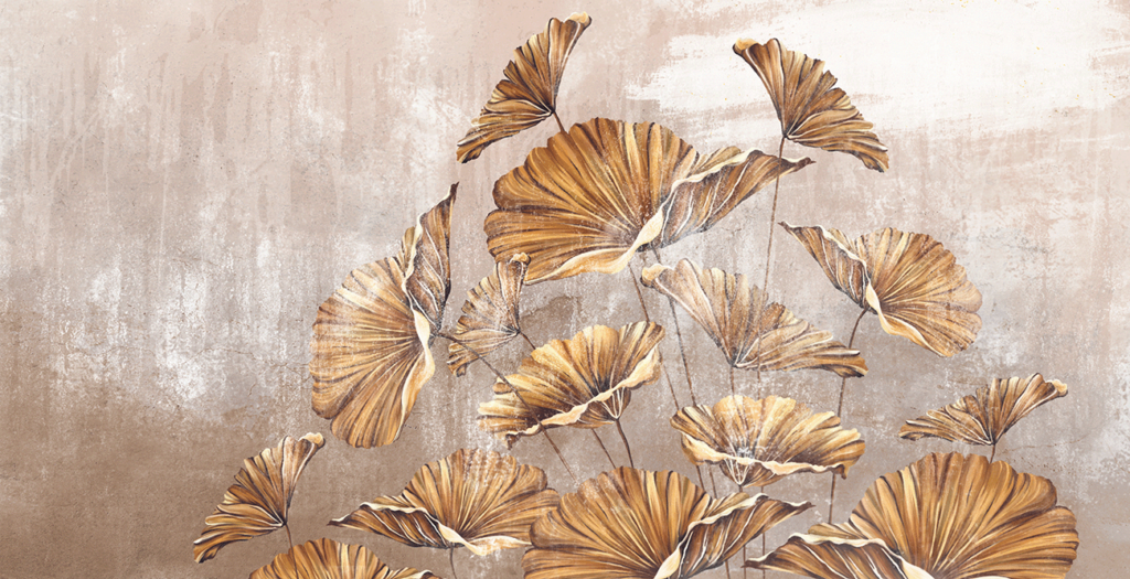 Woonkamer | Painted golden leaves