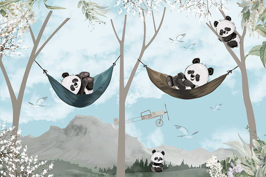 Kinderkamer | Schattige panda’s in hangmat