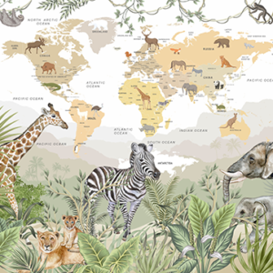 fotobehang-kinderkamer-wereldkaart-met-dieren