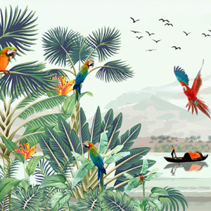 Design | Kleurrijke ara's bij de rivier